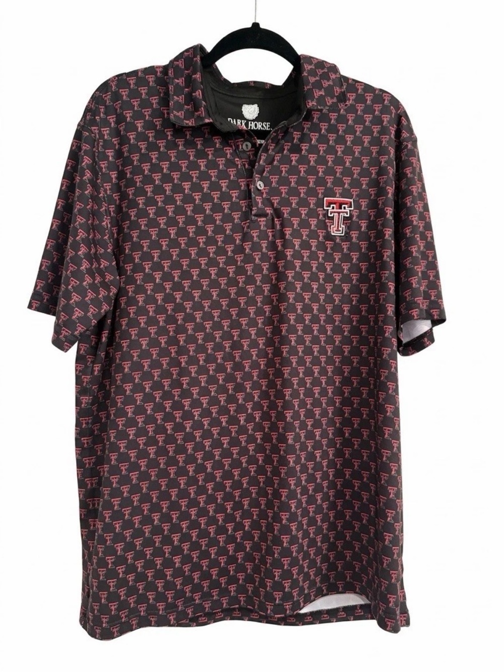 Texas Tech Dark Horse Polo Shirt Mens Medium Black Double T All Over Print Golf